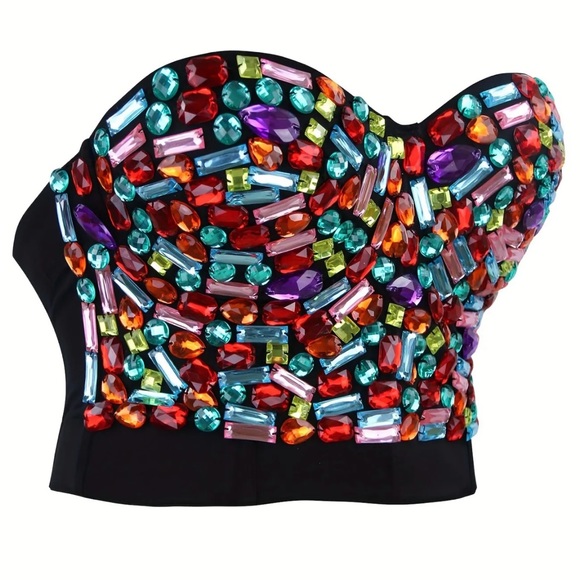 Colorful Rhinestone Corset Bra Bustier - Picture 2 of 9